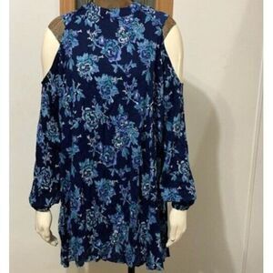 Angie Cold Shoulder Mini Swing Dress Top Women's Medium Floral